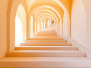 Fototapeta premium Serene staircase bathed in warm light in an architectural wonder