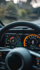 Advanced Eco Driving Dashboard Display Highlighting Energy Consumption and Regeneration Metrics