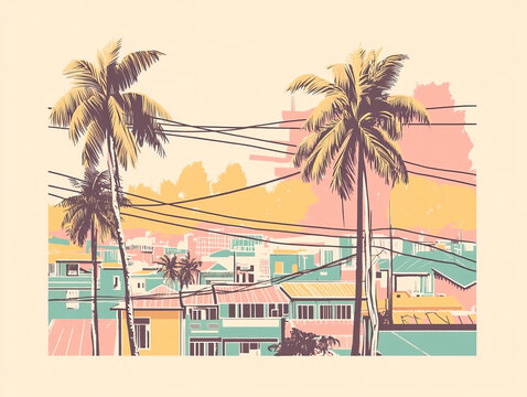 Risograph artistic riso print travel poster, card, wallpaper or banner illustration, modern, isolated, clear, simple of Dagupan, Philippines. Artistic, screen printing, stencil