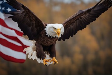 Obraz premium flag american states united flying symbol america patriotic symbols eagle bald background business grunge fly money banner paper animal bird national of prey star stripes freedom july nation patriot