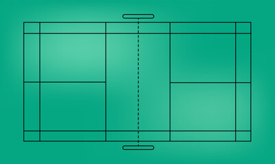 Badminton Court Illustration with Markings and Net. Court markings simple vector illustration.