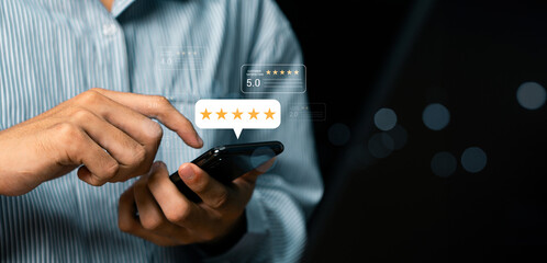 Customer review satisfaction feedback survey concept, User give rating to service experience on...