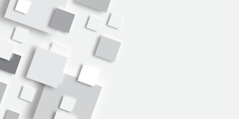 Abstract background with grey tone of many square and rectangles shapes on white background with decorative elements in Neomorphs style with copy space. You can use for add, poster, design artwork.	
