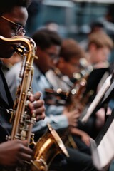Lively Jazz Improvisation Class with Students Playing Trumpet, Saxophone, and Double Bass