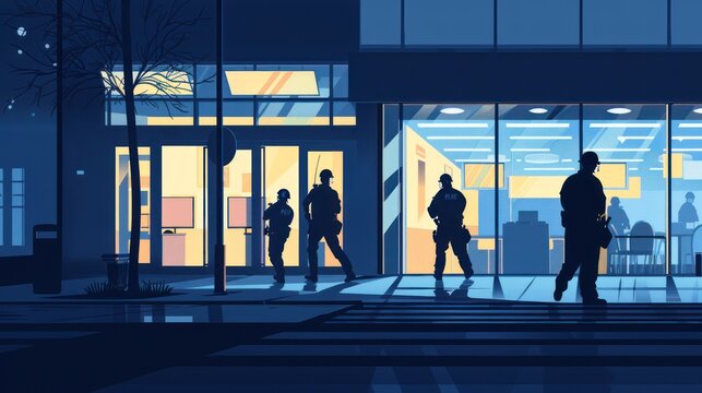 Police arriving at the scene of a bank robbery.