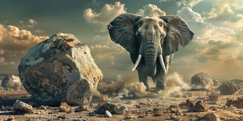 Elephant and Stone Photo Manipulation Suitable for Printing
