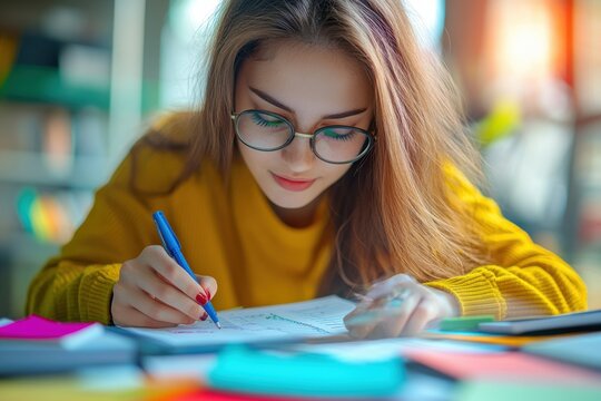Enhancing Academic Success with ADHD-Friendly Study Schedules: Time Management Techniques and Vibrant Study Environment Close Up Double Exposure