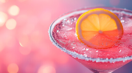 pink cocktails with orange on blurred pink background