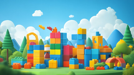 Fototapeta premium Brick block toy graphics designed for EPS 10 Vector format. Ideal for school or educational projects, or advertisements promoting building block play.