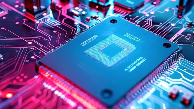 Close-up of a modern microchip featuring nano-scale components and circuits