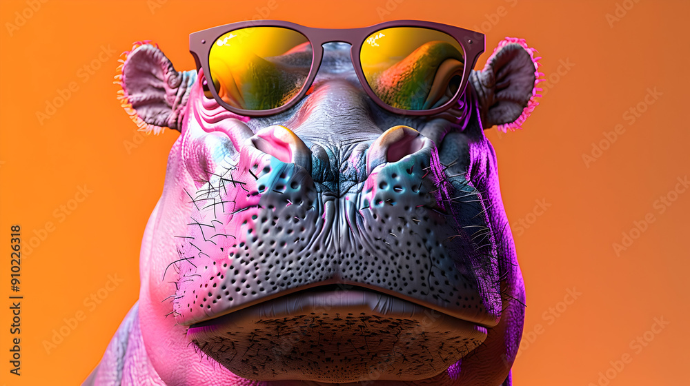 Wall mural Cool Hippo in Sunglasses - 3D Illustration