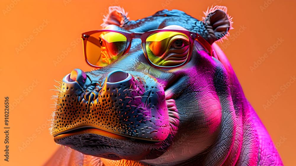 Wall mural Cool Hippo Illustration with Sunglasses