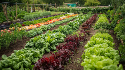 rows of lettuce in a garden