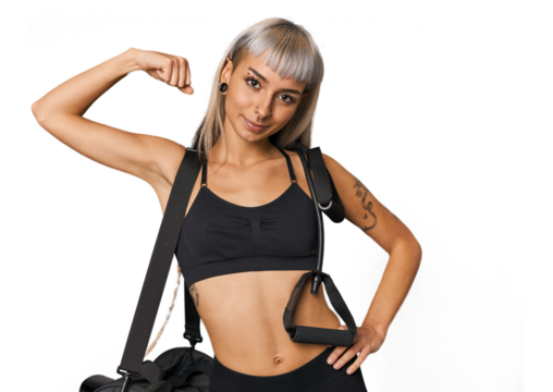 Young Caucasian with exercise bands