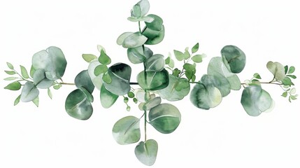 Watercolor illustration of a cross made from green eucalyptus leaves