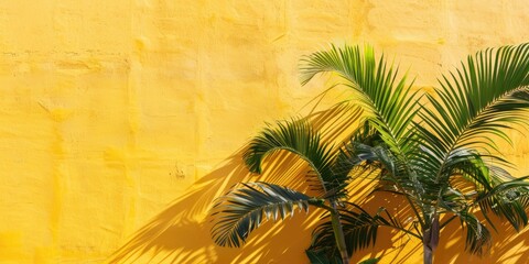 Tropical Urban Fashion Setting with Yellow Wall Palm Trees and Vibrant Canary Islands Vibe Travel Advertising Banner Concept