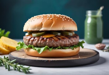 grilled hamburger meat isolated on white background, full depth of field, ai