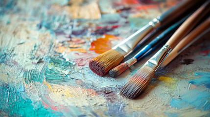 Obraz premium Essential tools for painting and expressing your creativity: Paint brushes and paints for your artistic pursuits and personal enjoyment.