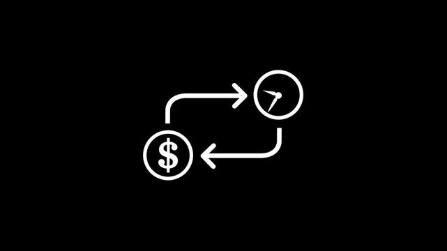 Settings icon and clock icon, and moving arrow rotted on the blue background.