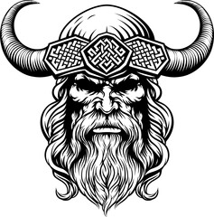 Viking Warrior Man Strong Mascot Face in Helmet