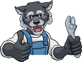 Wolf Plumber Or Mechanic Holding Spanner