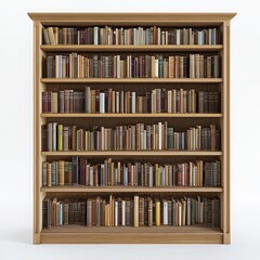 A wooden bookshelf filled with a variety of books, showcasing different colors and sizes, perfect for a cozy library setting.