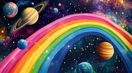 Naklejka premium rainbow and planets