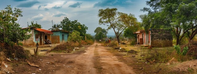 The landscape of Indian rural houses.