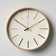 Elegant wall clock with minimalist design, featuring golden accents and a soft white background for modern interiors.