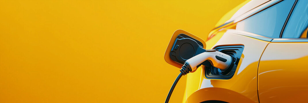 Electric Vehicle Charging Plug Connected to Yellow Car