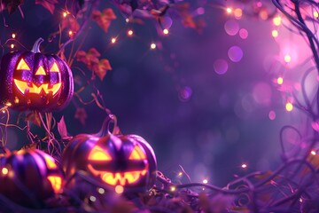 Spooky halloween illustration, pumpkins castle, dark, cartoon style for kids. High quality photo