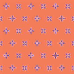 Groovy flower power seamless pattern. Retro, hippie vector floral print. Nostalgic 60s and 70s retro background. Geo tiny daisies, purple and orange