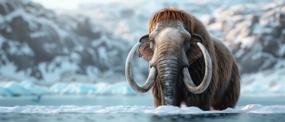 Mammoth in icy cave, prehistoric habitat