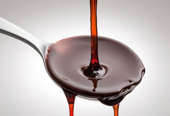 Fototapeta premium Liquid chocolate syrup isolated on white background, clipping path, full depth of field, ai
