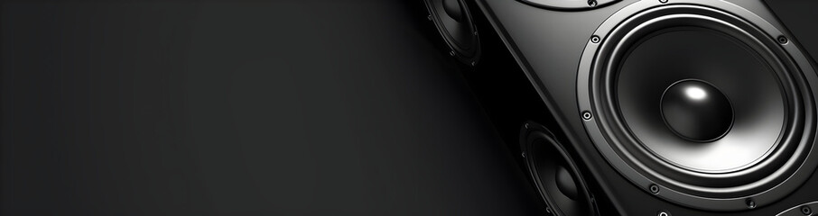 A close-up view of a black speaker on a dark background, showcasing sleek design and sound technology for audio enthusiasts.