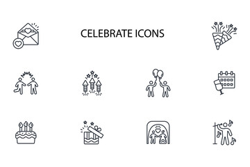 Celebrate icon set.vector.Editable stroke.linear style sign for use web design,logo.Symbol illustration.