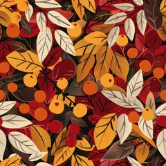 Fall Harvest Texture - Close-up of Autumn-themed Fabric Pattern with Rich Colors and Detailed Design