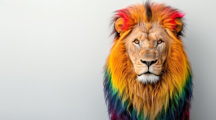 Lion with rainbow mane, unique and colorful
