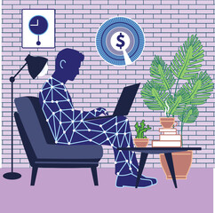 Artwork with person working on laptop