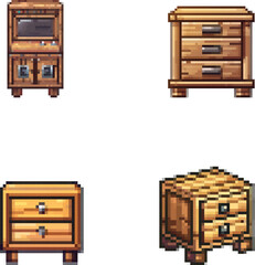 8-bit game assets furniture, cabinet, wood, wooden, drawer, interior, table, home, office, cupboard, box, design, dresser, storage, bedroom, brown, drawers, desk, chest, vintage, room, kitchen, shelf,