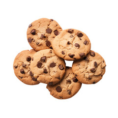 A batch of freshly baked chocolate chip cookies arranged in a stack, ready to be enjoyed as a delicious snack or dessert.