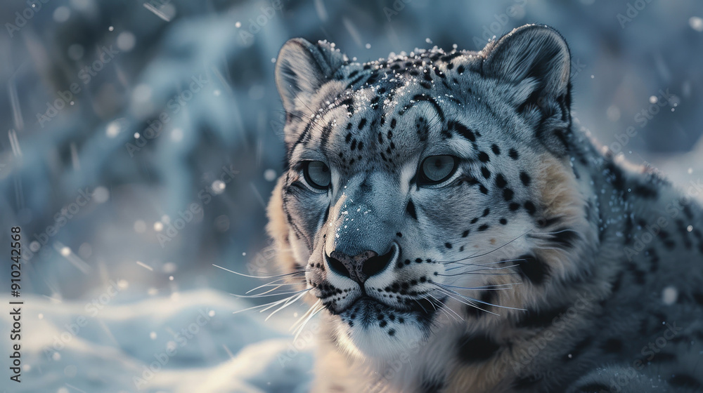 Wall mural snow leopard. international snow leopard day. a wild animal in the wild.