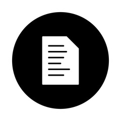 Vector icon of a piece of paper, white color design with black color circle background.