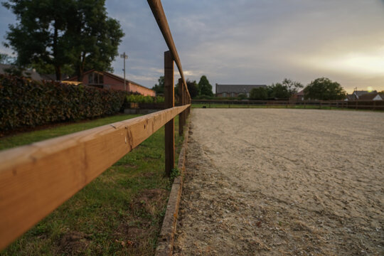 Sandy Riding Arena Outdoors in the Evening