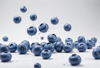 Falling Blueberry isolated on white background, selective focus, ai