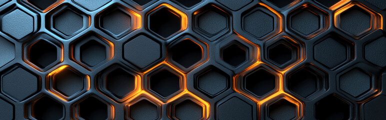 Dark metallic honeycomb pattern with orange light