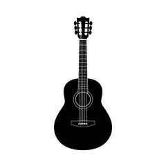 A stylish black acoustic guitar silhouette perfect for music themes, art designs, and creative projects.