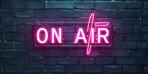 Fototapeta premium A vibrant neon sign reading 'ON AIR', perfect for broadcasting, media, and radio-themed projects with an urban flair.