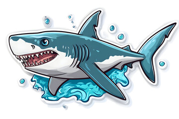 Obraz premium A vibrant, cartoon-style shark swimming in waves, showcasing a playful design with bold colors and dynamic movement.