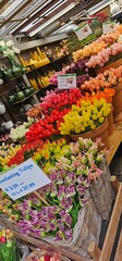 Tulips in the market in Amsterdam, Netherlands